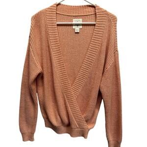 Billabong Knit Peach Deep V Neck Wrap Long Sleeve Sweater Spring Beachy M Soft